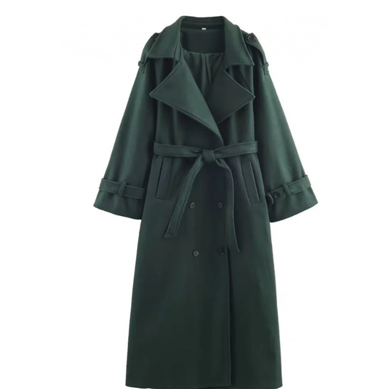 Women’s long double-breasted wool blend trench coat with belt and wide lapels Mune Fashion