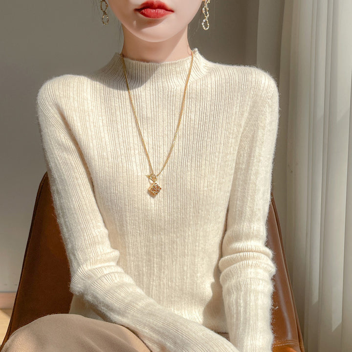 Women's slim-fit fine knit pullover with a short standing collar and fine ribbed texture Mune Fashion