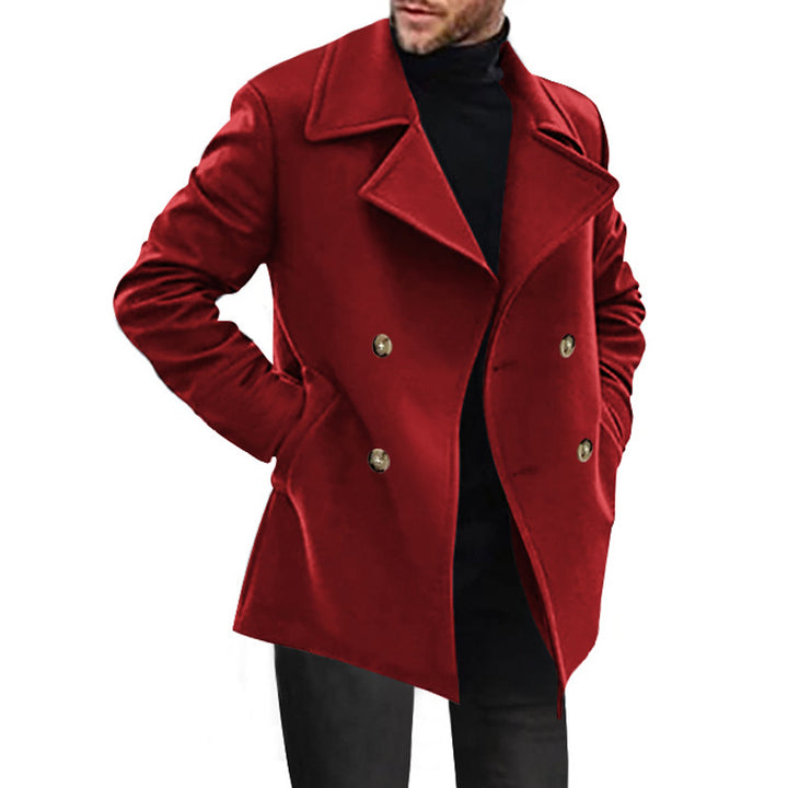 Men's Double-Breasted Tailored Peacoat with Wide Lapels and Pockets Mune Fashion