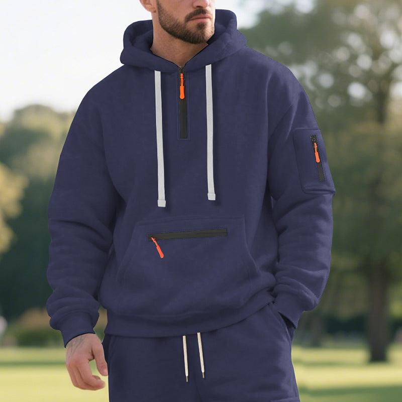 Men's functional hoodie with short front zipper, water-repellent zippers, and utility arm pocket Mune Fashion