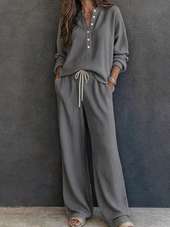 Women Casual Waffle Knit Suit Mune Fashion