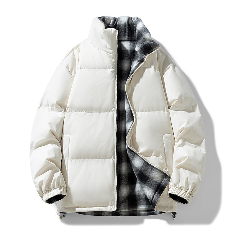 Unisex Padded Transition Jacket with Checked Lining and Stand-Up Collar Drune