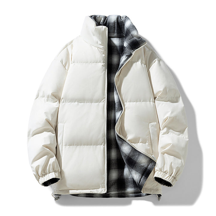 Unisex Padded Transition Jacket with Checked Lining and Stand-Up Collar Drune