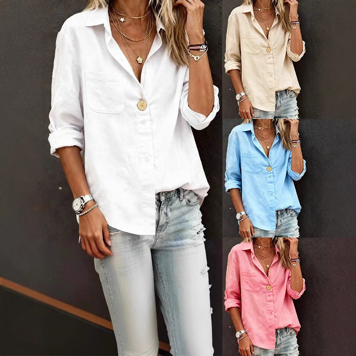 Ladies linen blouse with casual cut and practical breast pocket Mune Fashion