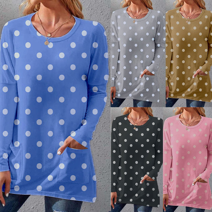 Women's long sleeve tunic with polka dot print and patch pockets Mune Fashion