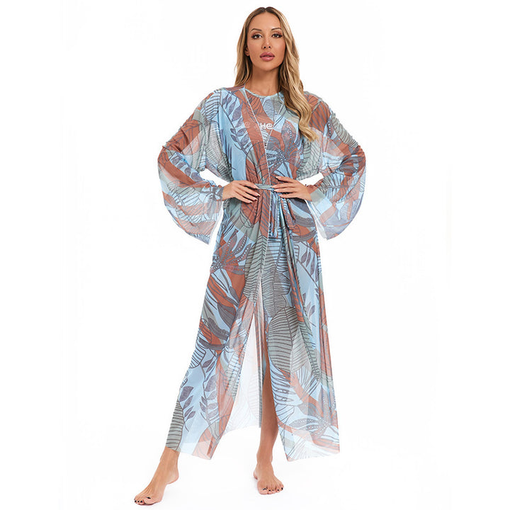 Women's Elegant Transparent Beach Kimono with Floral Design Mune Fashion