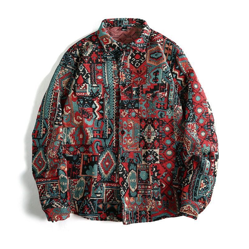 Men's Patterned Overshirt Jacket in Patchwork Jacquard Mune Fashion