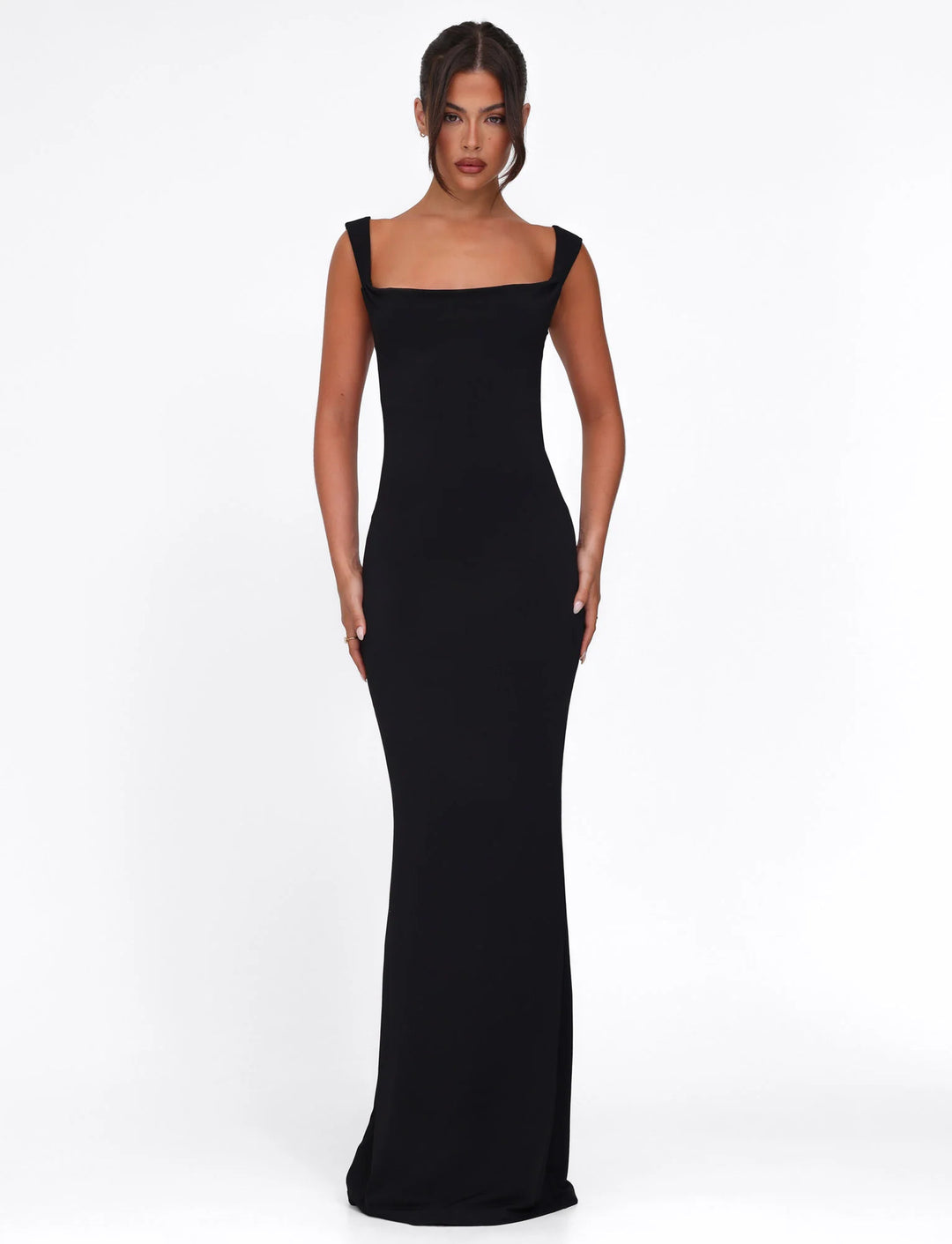 Women's body-hugging evening dress with square neckline and wide straps Mune Fashion