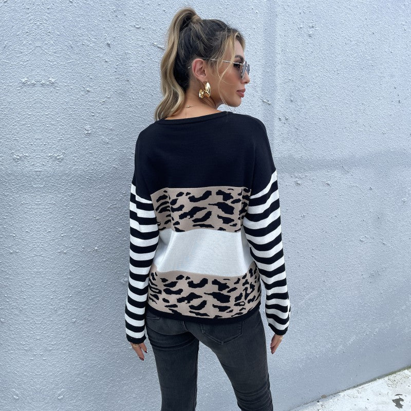 Women's sweater with animal block stripes and Breton sleeves Mune Fashion