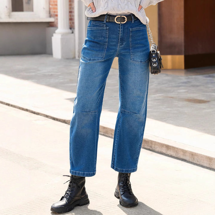 Women's casual canvas pants with high waistband, wide leg and patch pockets Mune Fashion