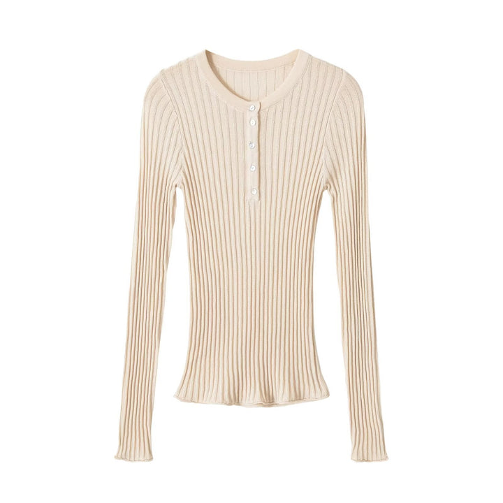 Women's Striped Knit Sweater with Henley Button Placket and Oversized Silhouette Mune Fashion