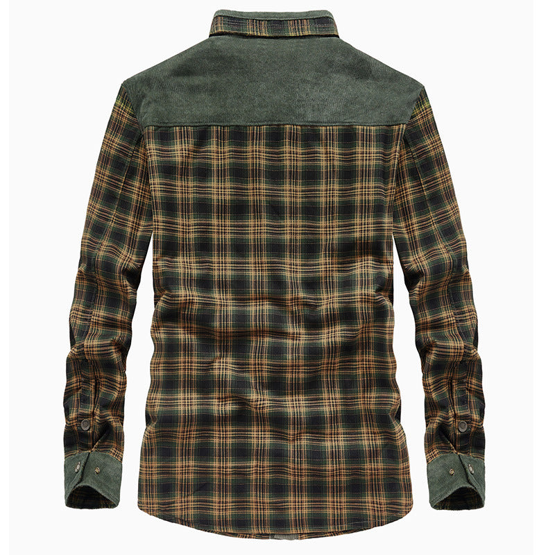 Men's checkered shirt jacket with teddy lining, corduroy trim and high stand-up collar Mune Fashion