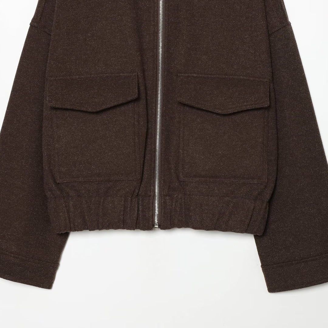 Ladies short jacket made of wool blend with zipper, flap pockets and elastic hem Mune Fashion