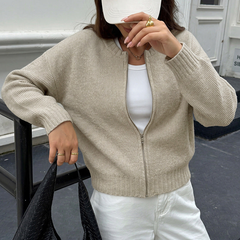 Women Casual Cardigan with Chemical Zipper Mune Fashion