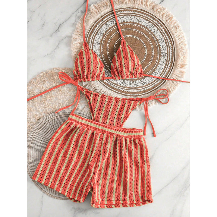 Women’s Bikini Set with Ruffles and Playful Striped Pattern Mune Fashion
