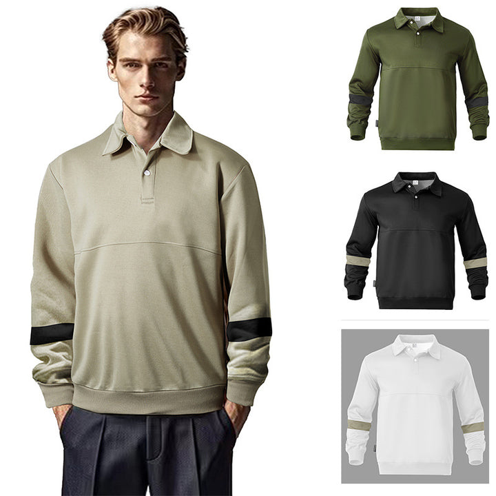 Men's Relaxed Polo Sweatshirt with Snap Button Placket and Contrast Arm Details Mune Fashion