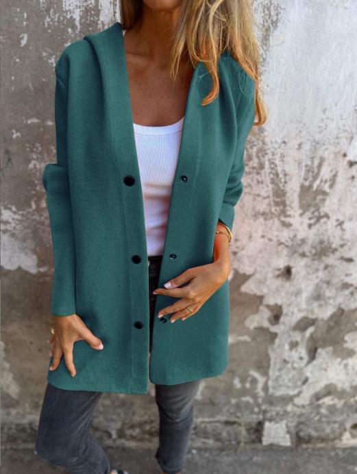 Women's hooded coat with snap button placket and straight oversized cut Mune Fashion
