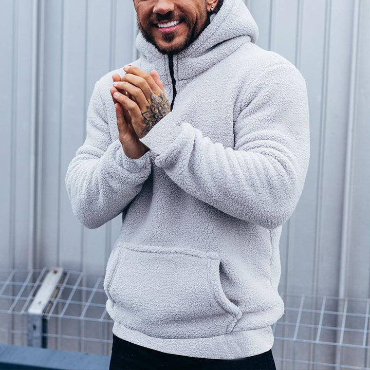 Men's cozy Sherpa hoodie with kangaroo pocket and high collar Mune Fashion