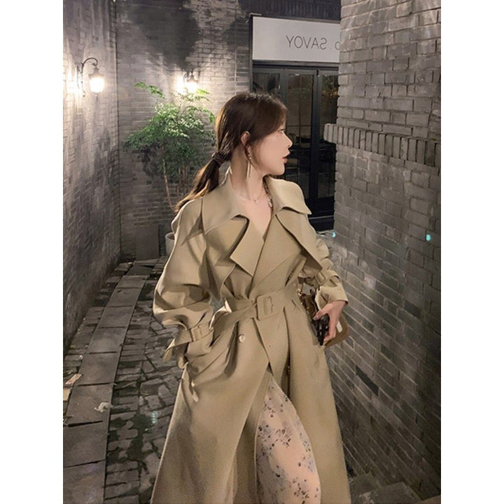 Women Tailored A-Line Trench Coat with Wide Tie Belt Mune Fashion