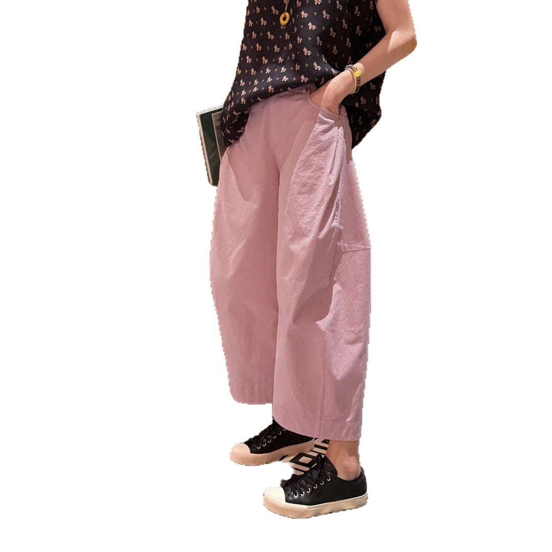 Women's Wide Culotte Pants with High Waist, Five-Pocket Detail & Casual Pleat