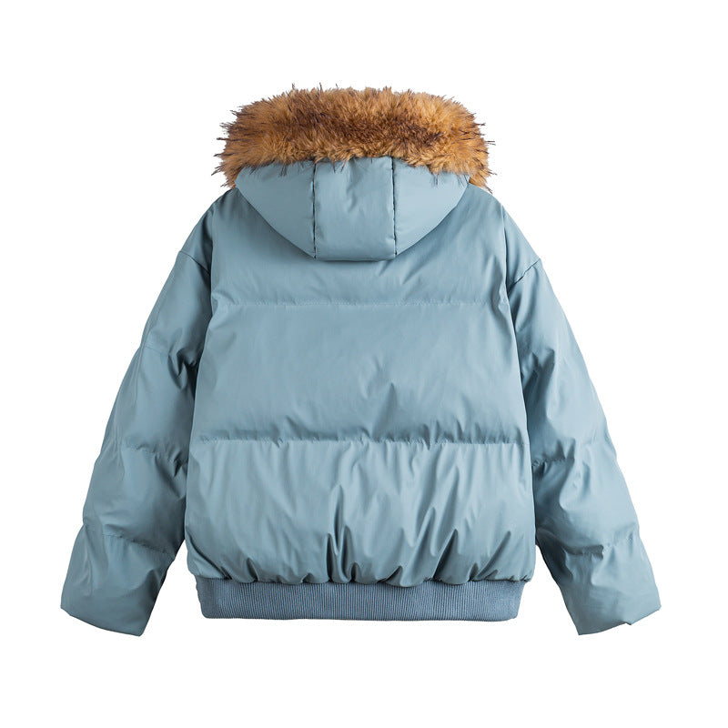 Women's short cropped quilted jacket with faux fur hood and elastic hem Mune Fashion
