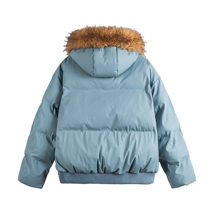 Women's short cropped quilted jacket with faux fur hood and elastic hem Mune Fashion