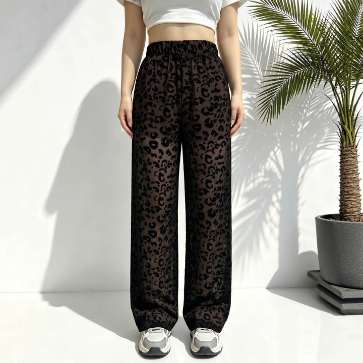Women's loose leopard print beach and leisure pants with elastic waistband Mune Fashion