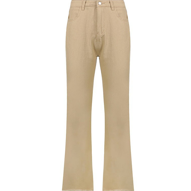Women high-waisted wide-leg pants made of cotton blend with elongated legs and five-pocket design Mune Fashion