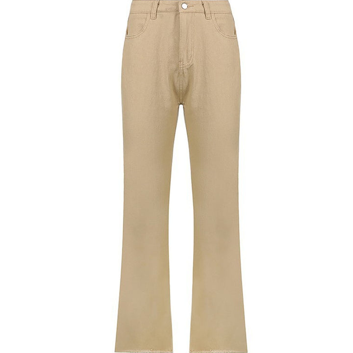 Women high-waisted wide-leg pants made of cotton blend with elongated legs and five-pocket design Mune Fashion