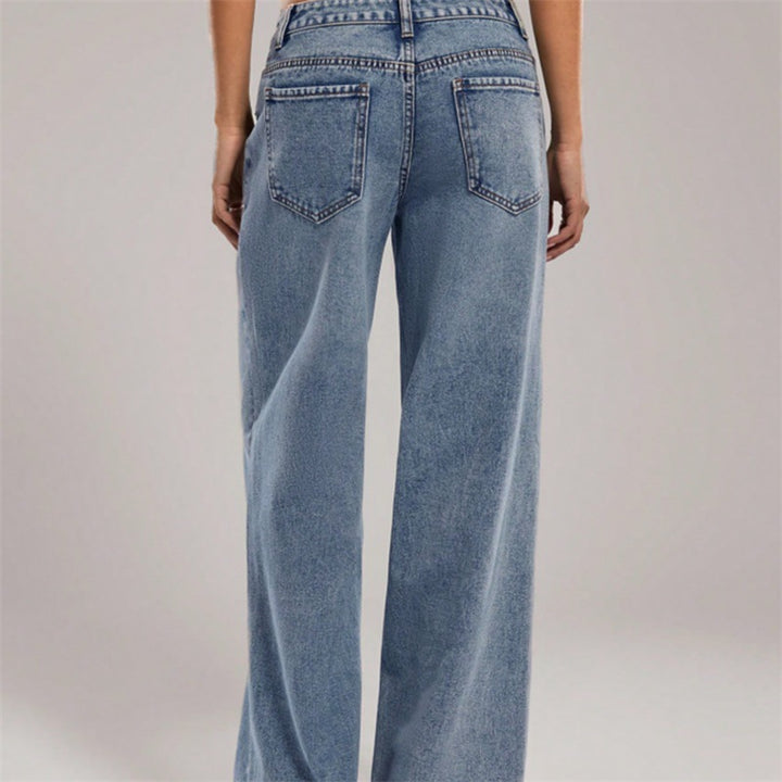 Women's High-Waisted Denim Pants with Extra Wide Leg and Clean Vintage Wash Mune Fashion