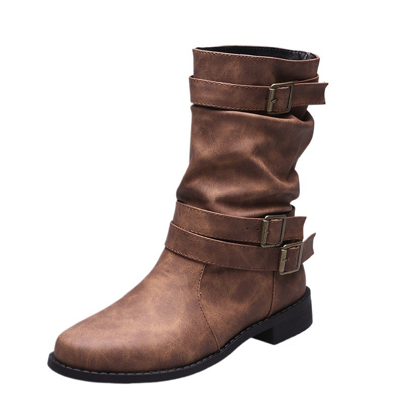 Ladies casual ankle-high ankle boots with gathered shaft, decorative buckle straps and flexible profile sole Mune Fashion