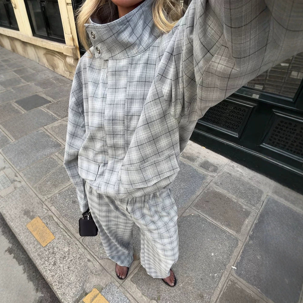 Women's Oversize Check Two-Piece from Tailormix with Stand-up Collar Mune Fashion