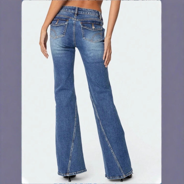 Ladies High-Waisted Vintage Flared Jeans with Slim Hip Section and Vertical Seam Mune Fashion