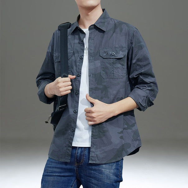 Men's casual camouflage shirt jacket with patch chest pockets and straight cut Mune Fashion