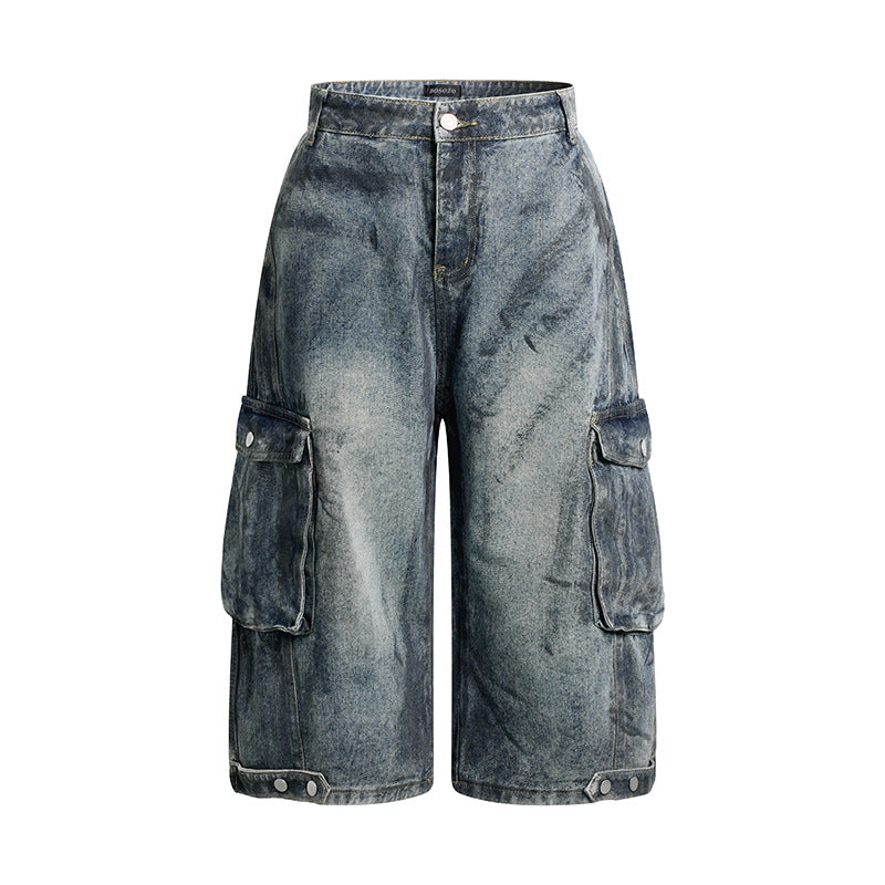 Women's High-Waist Denim Cargo Culotte with Wide Legs and Patch Pockets Mune Fashion