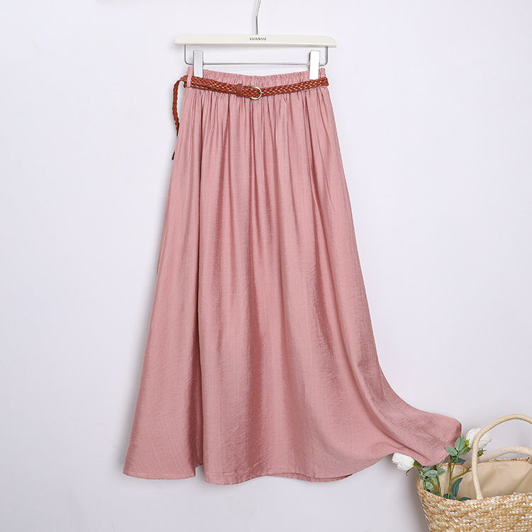 Women's flowing maxi skirt with elastic waistband and braided leather-look belt Mune Fashion