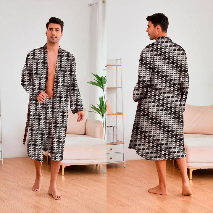 Men's Kimono with Modern Pattern and Belt Mune