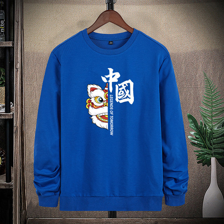 Men's sweatshirt with traditional lion dance motif and round neckline Mune Fashion
