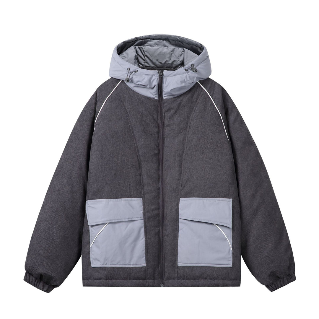 Unisex Quilted Cord Field Jacket with Hood and Large Utility Pockets Mune Fashion