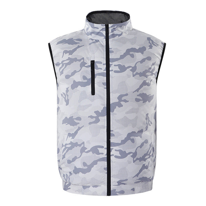 Men's lightweight short sleeve vest with stand-up collar, water-repellent nylon blend and zippered pockets Mune Fashion