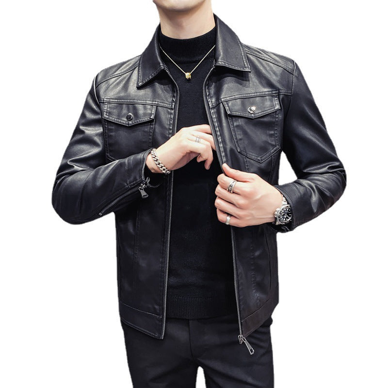 Men's leather-look trucker jacket with zipper, flap pockets and fitted silhouette Mune Fashion