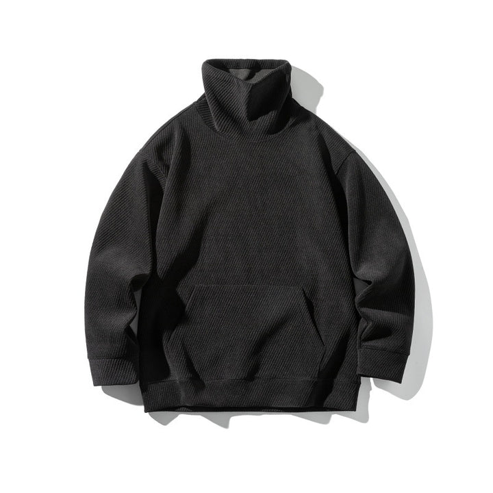 Unisex Oversize Waffle Structure Half Roll Neck Sweatshirt with Kangaroo Pocket Mune Fashion