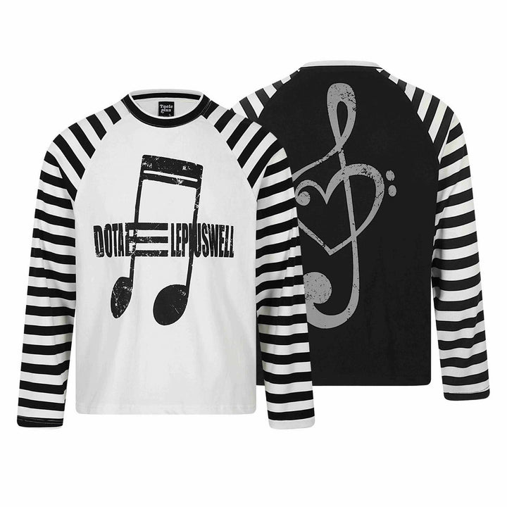 Unisex Long-Sleeve Raglan Longsleeve with Music Print and Striped Sleeves Mune Fashion