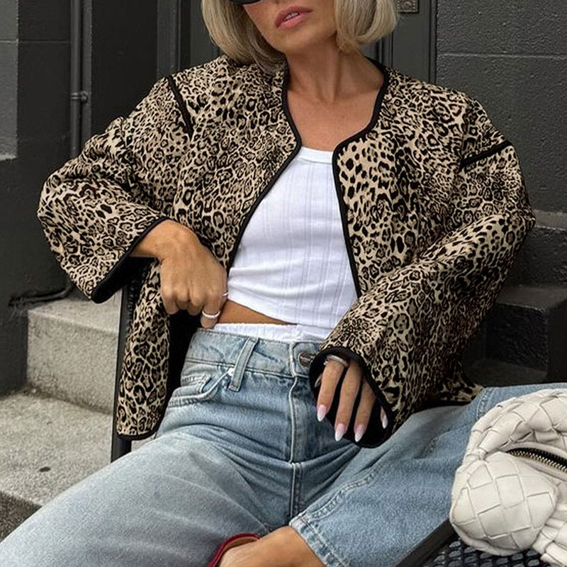 Women's Casual Bomber Jacket with Leo Pattern Mune Fashion