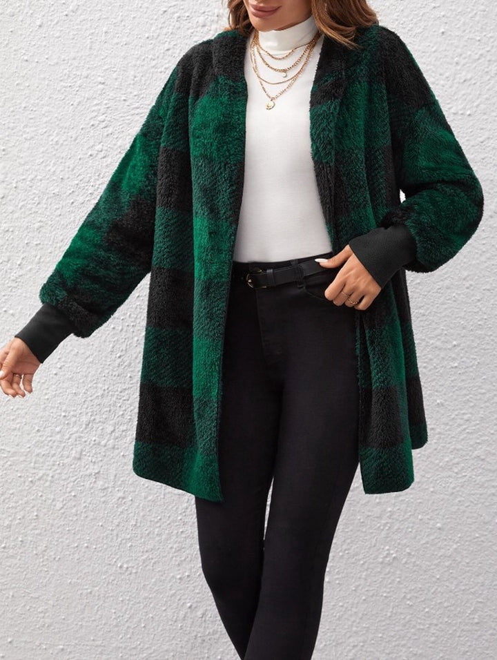 Women's checked teddy coat with large lapel collar and ribbed cuffs Mune Fashion