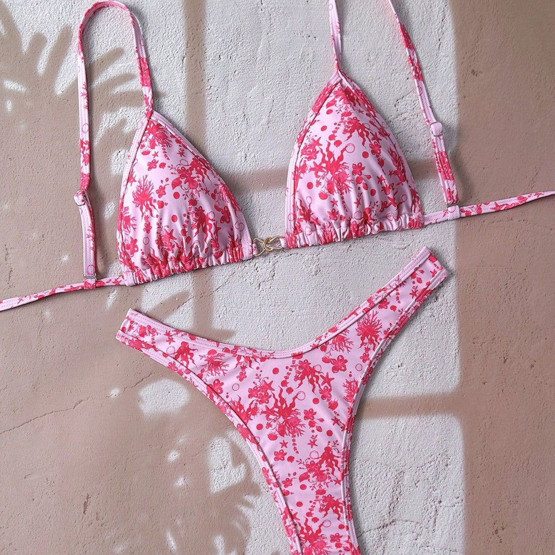 Ladies adjustable triangle bikini with floral trim Mune Fashion