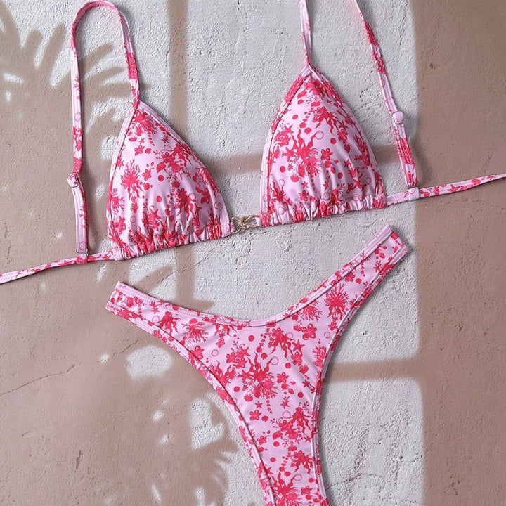 Ladies adjustable triangle bikini with floral trim Mune Fashion