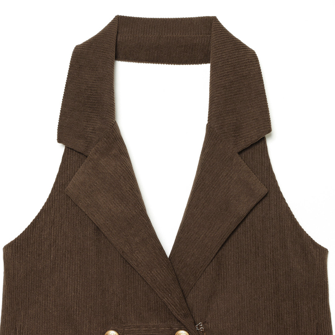 Women's tailored cord vest with double button placket and lapel collar Mune Fashion