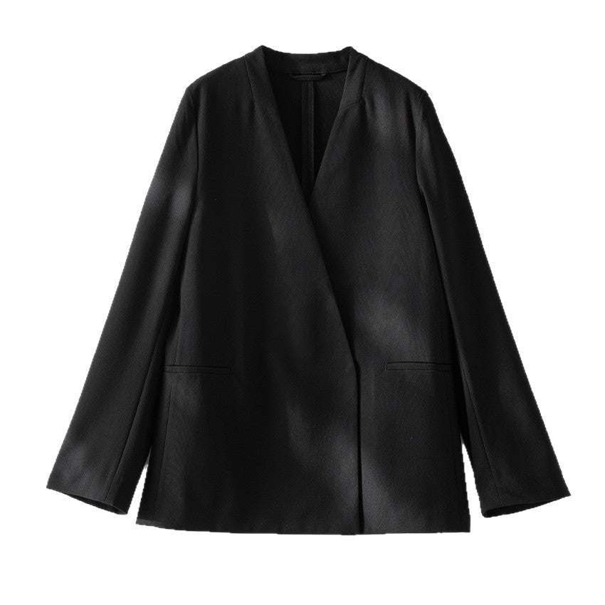 Women's collarless blazer with V-neck and minimalist boxy silhouette Mune Fashion