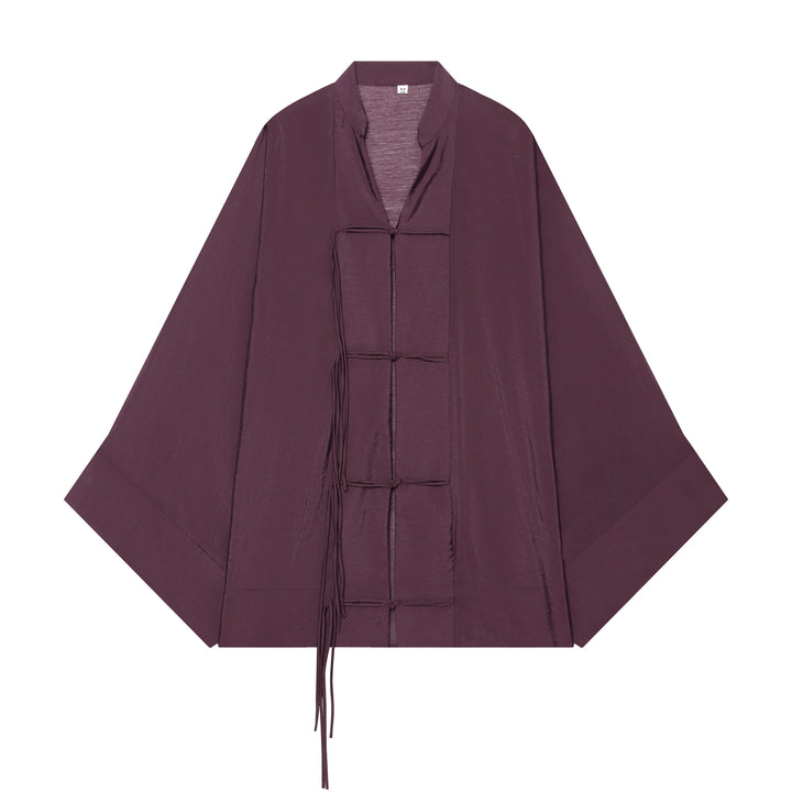 Women's Kimono-Cape Jacket with Chinese Button Closure and Long Tassels Mune Fashion